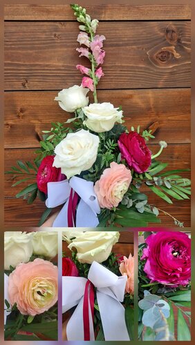 Nyújtott csokor rózsákkal